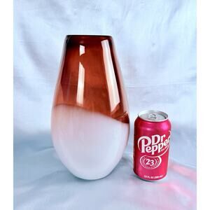 Modern Blown Glass Vase 10.5” Amber White Ombre Fused Teardrop Decor Minimalist